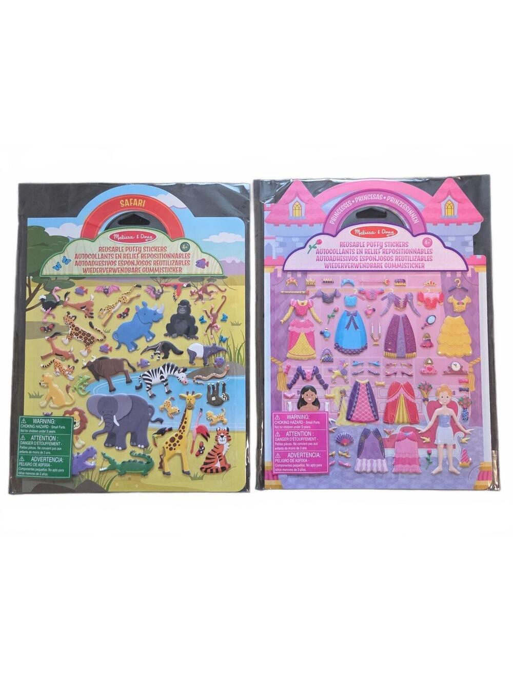 Melissa & Doug Reusable Puffy Stickers Lot: Princesses and Safari